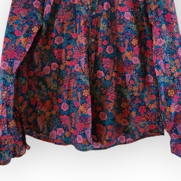 J.Crew Liberty London Ciara Floral Print Blouse Ruffle Collar Pink Black Green - Picture 7 of 17